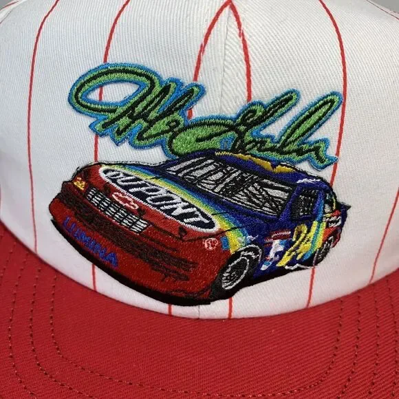 VTG NWOT Jeff Gordan #24 Hat Lumina Red White Pin Stripe Snap Back Made in USA - Picture 3 of 9